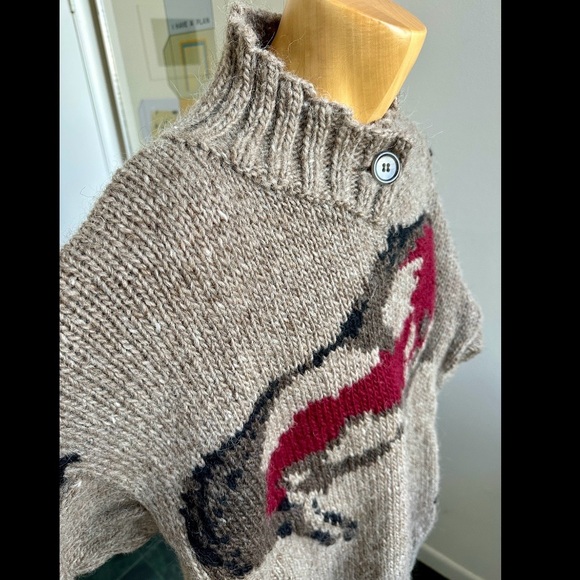 VINTAGE 1990s HANDKNIT ICELANDIC WOOL MENS SWEATER PREHISTORIC CAVE PAINTING XXL - Picture 4 of 8